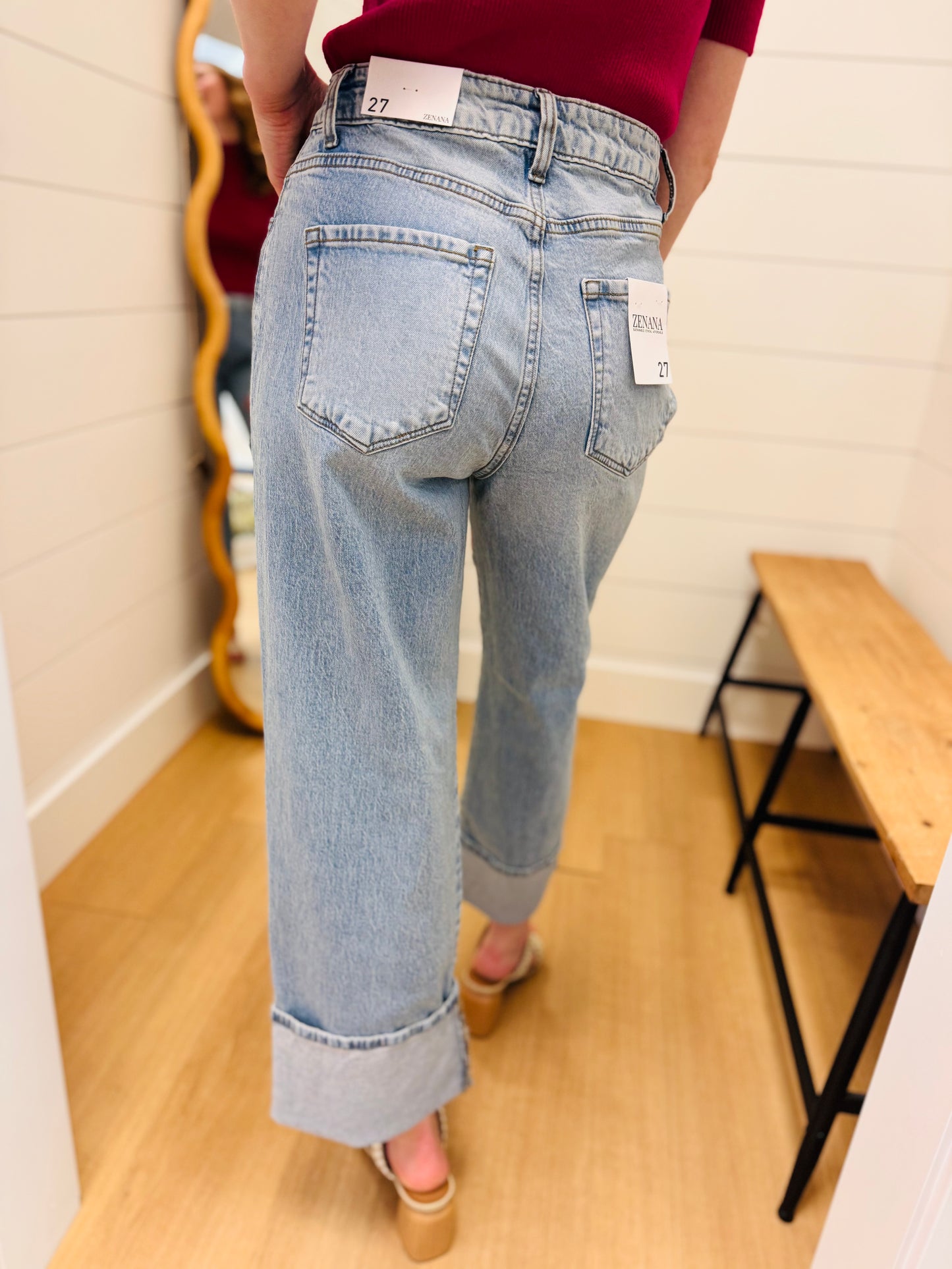 High Rise Cuffed Denim - Zenana