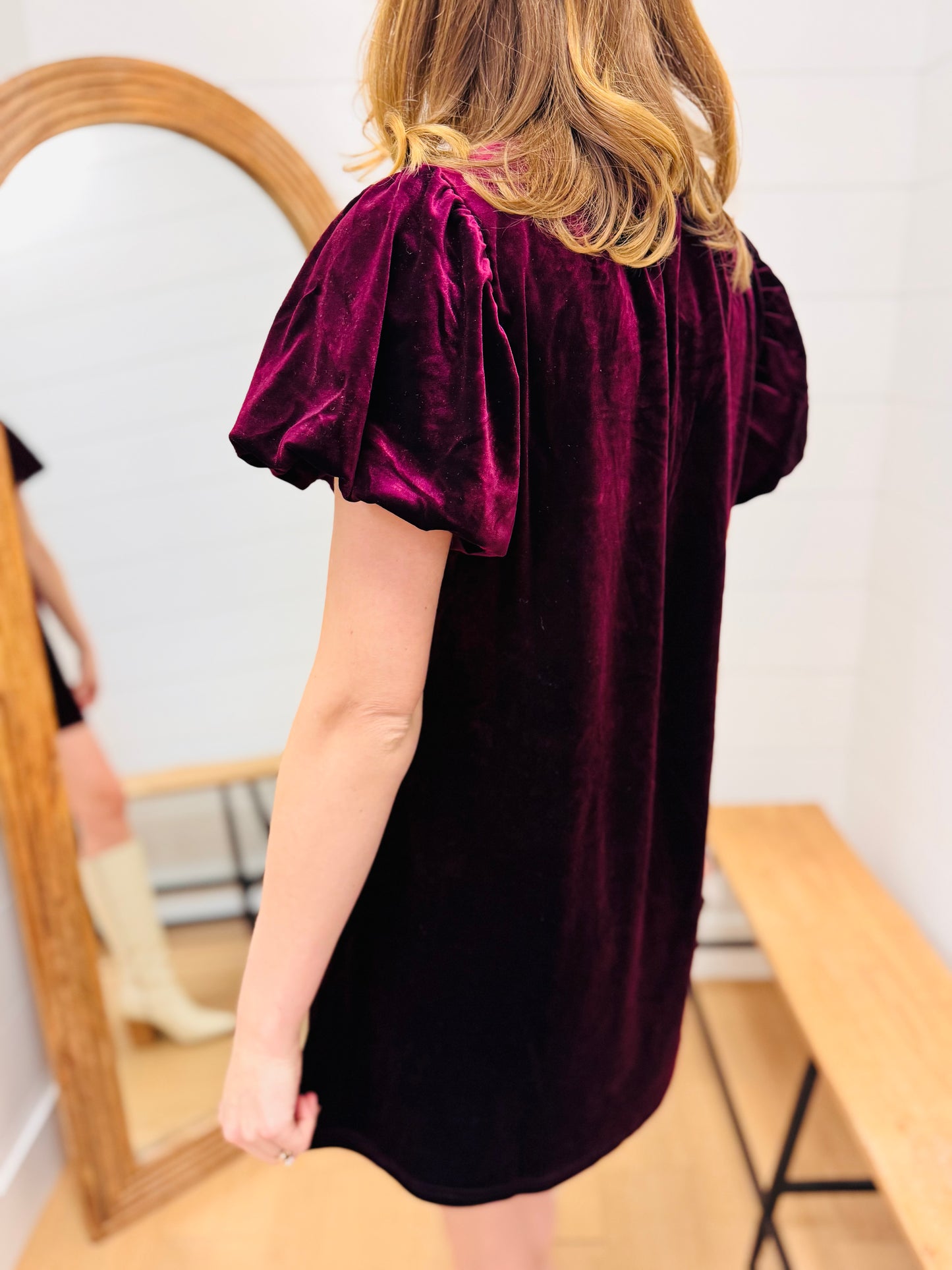 Puff Sleeve Velvet Holiday Mini Dress