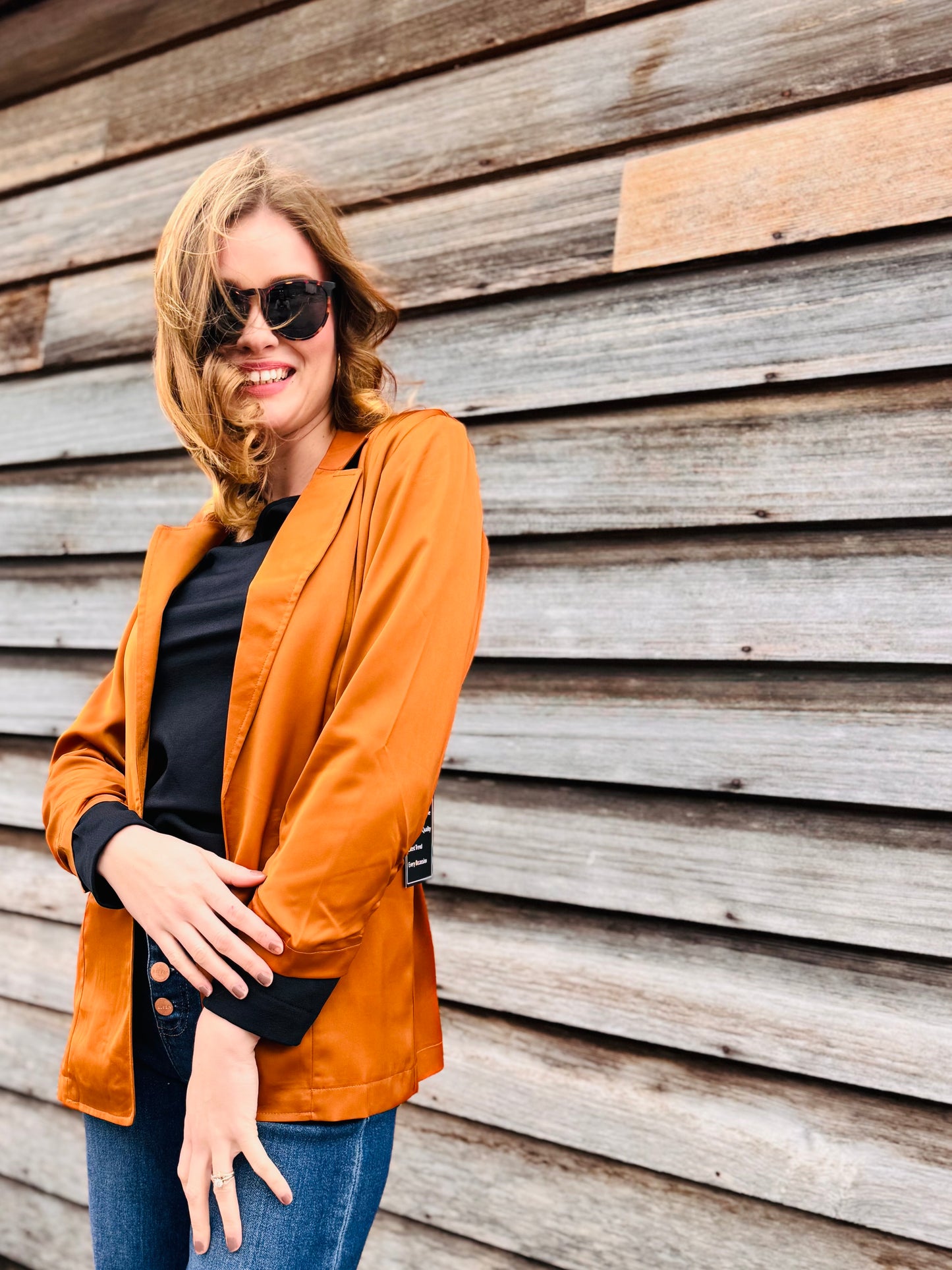 Satin Ruched Sleeve Blazer Jacket
