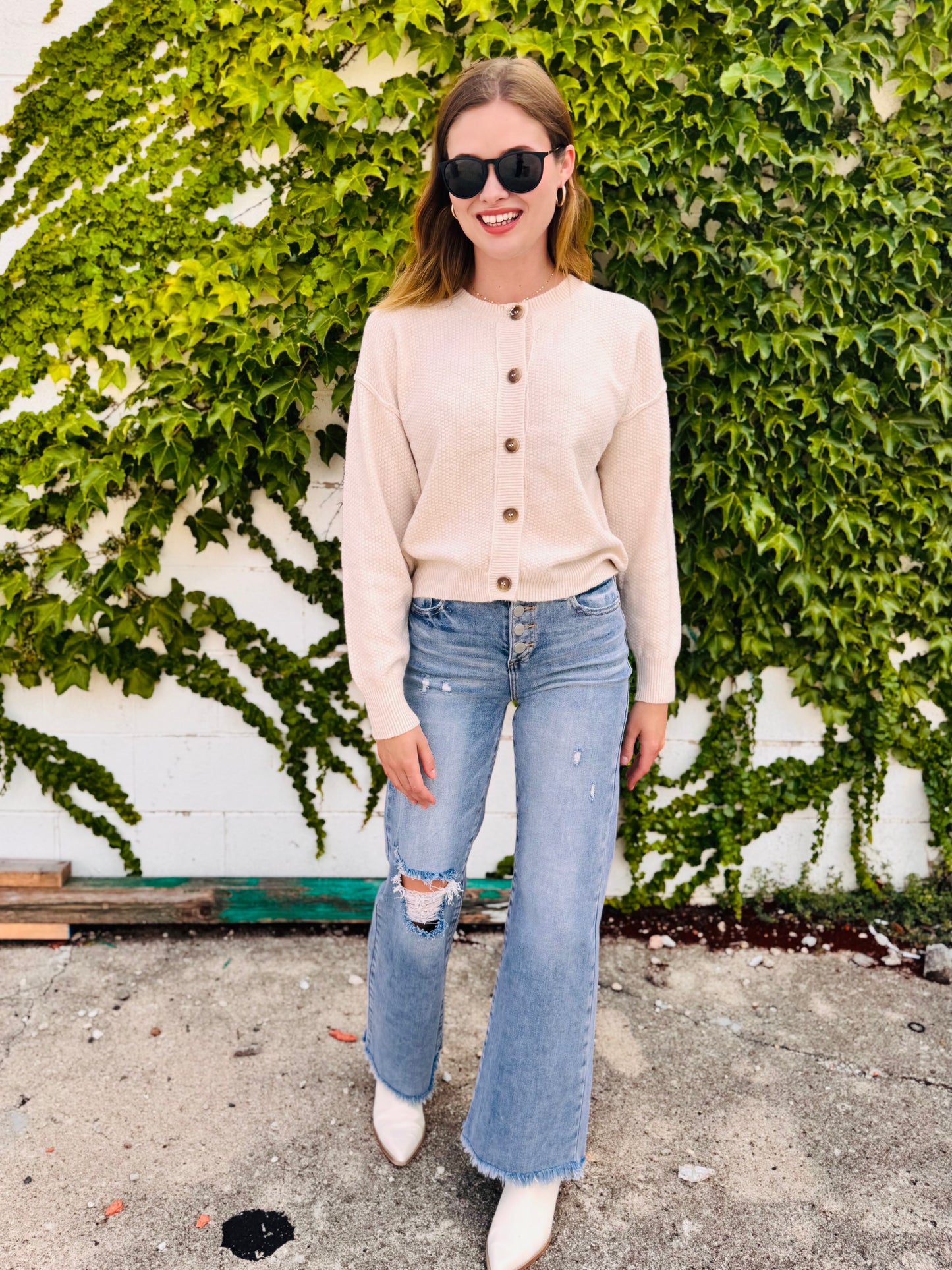 Button Down Long Sleeve Knit Cardigan
