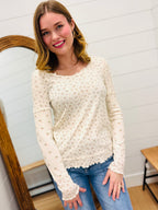 Floral Printed Lettuce Hem Fitted Knit Top