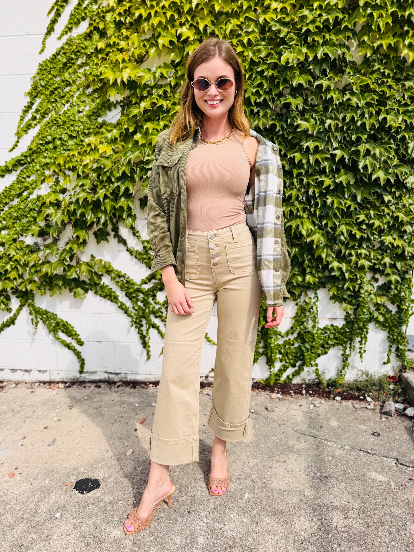 Corduroy Reversible Button Down Jacket - Olive