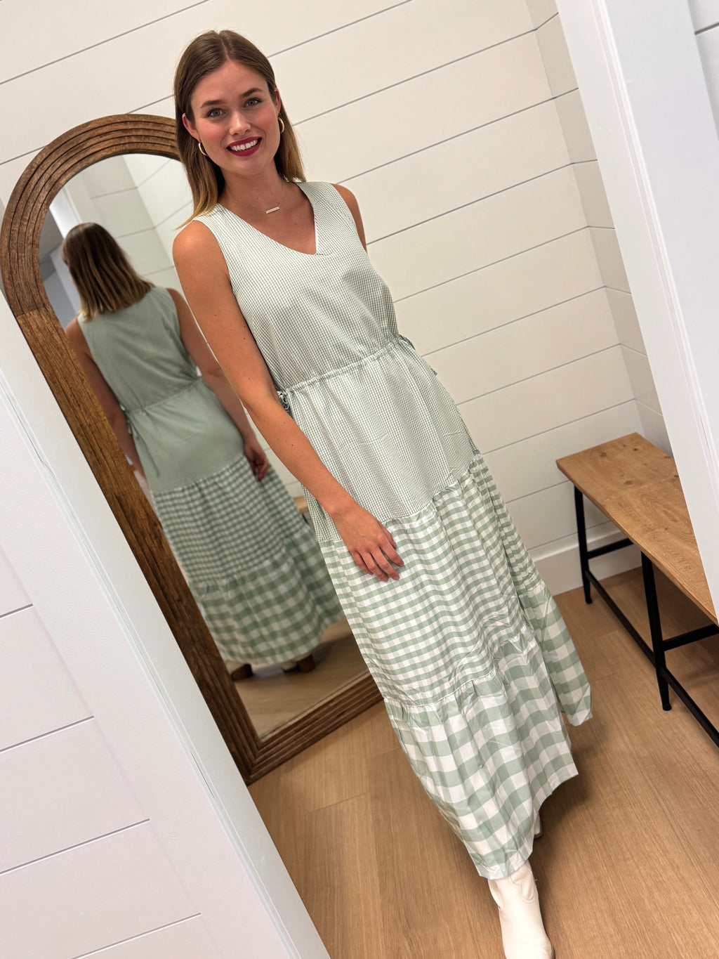 Gingham Detail Maxi Dress