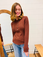 Button Down Top with Contrast Sleeve Stitching