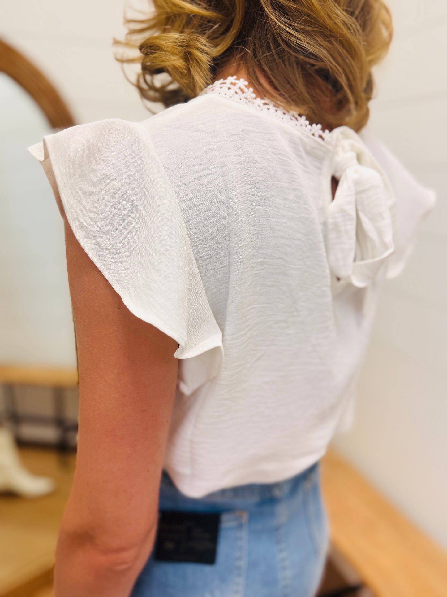 Lace Trim Back Tie Top