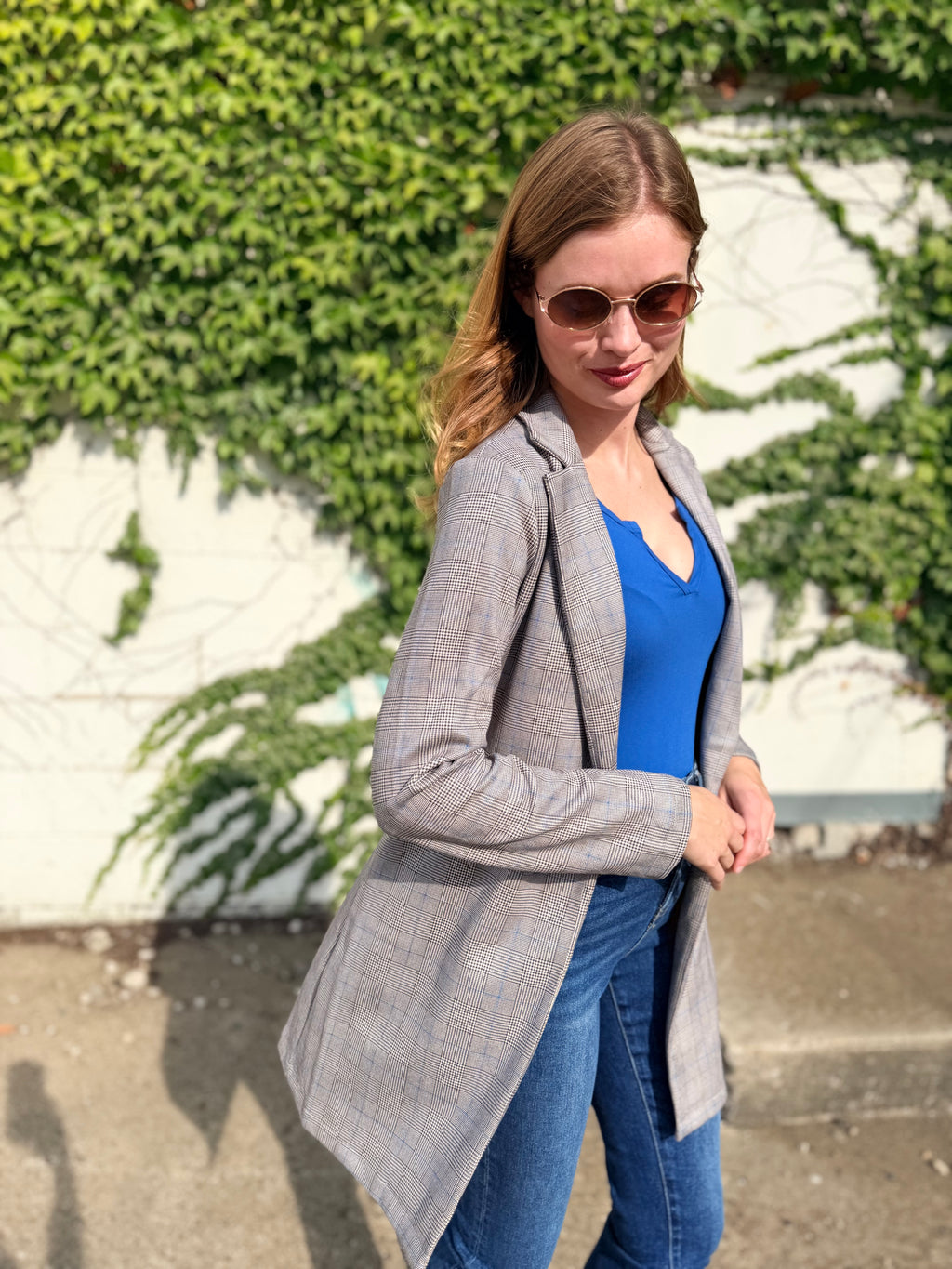 Glen Check Suede Oversized Blazer Coat