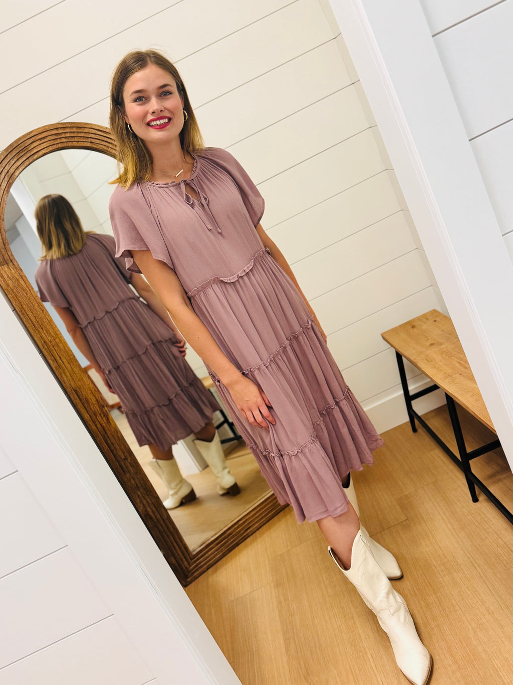 Tiered Ruffle Hem Midi Dress