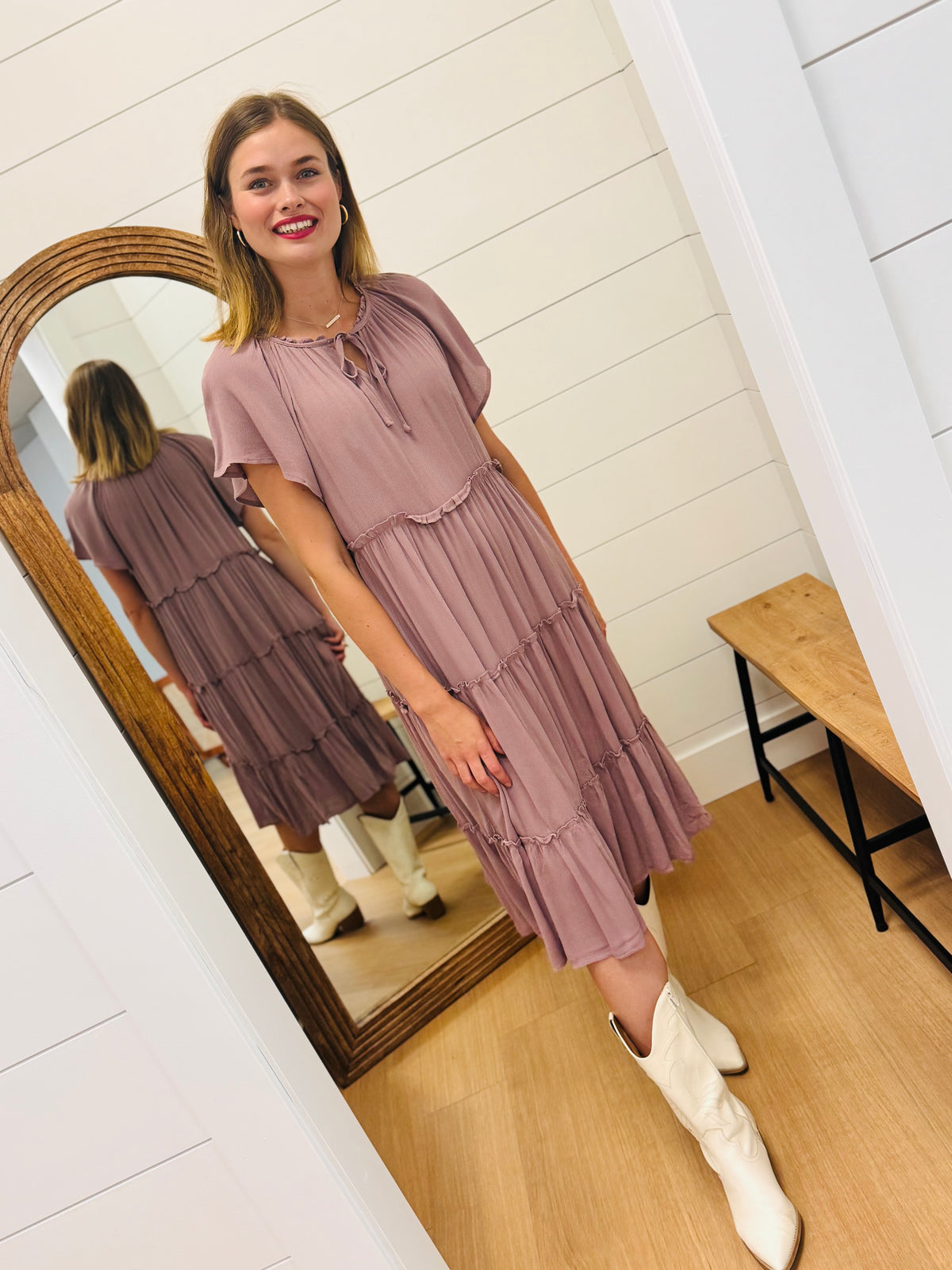 Tiered Ruffle Hem Midi Dress