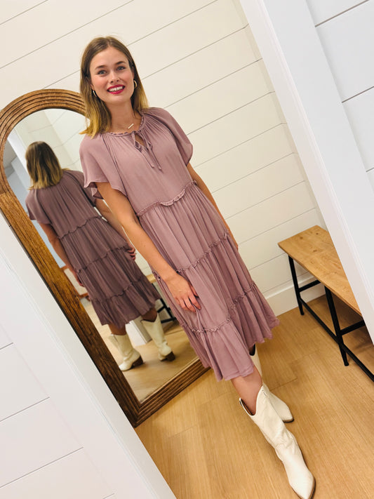 Tiered Ruffle Hem Midi Dress