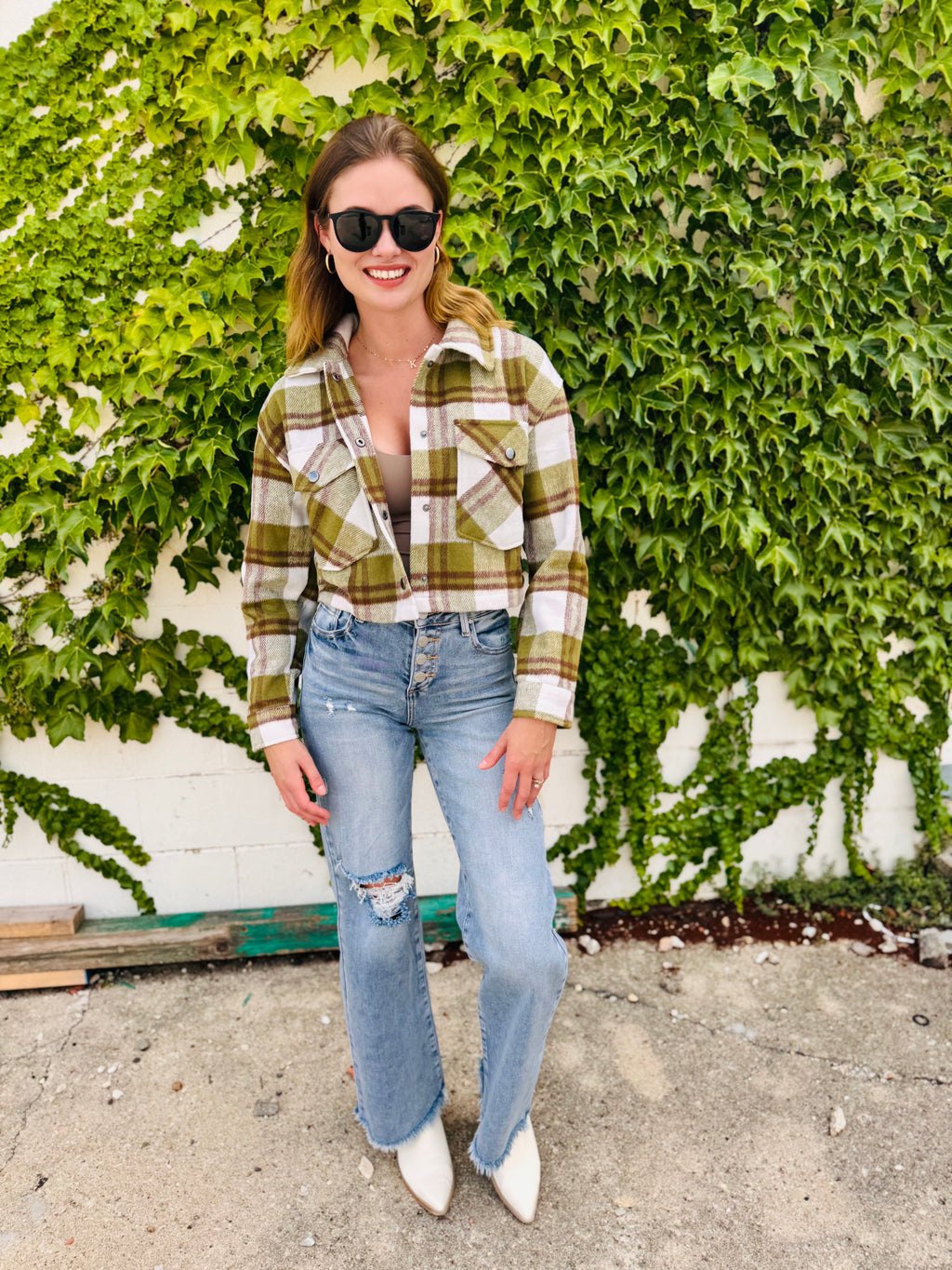 Plaid Cropped Button Down Jacket