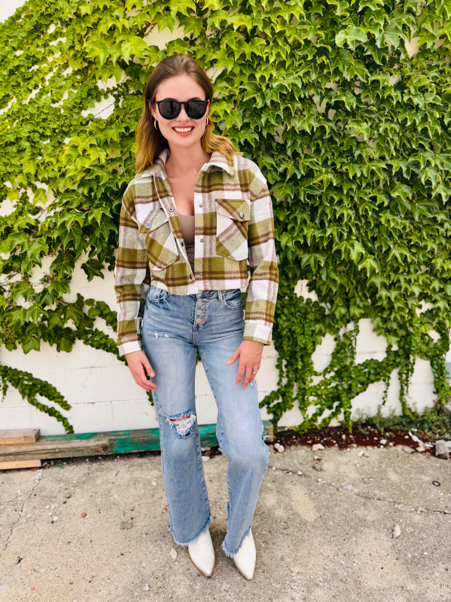 Plaid Cropped Button Down Jacket