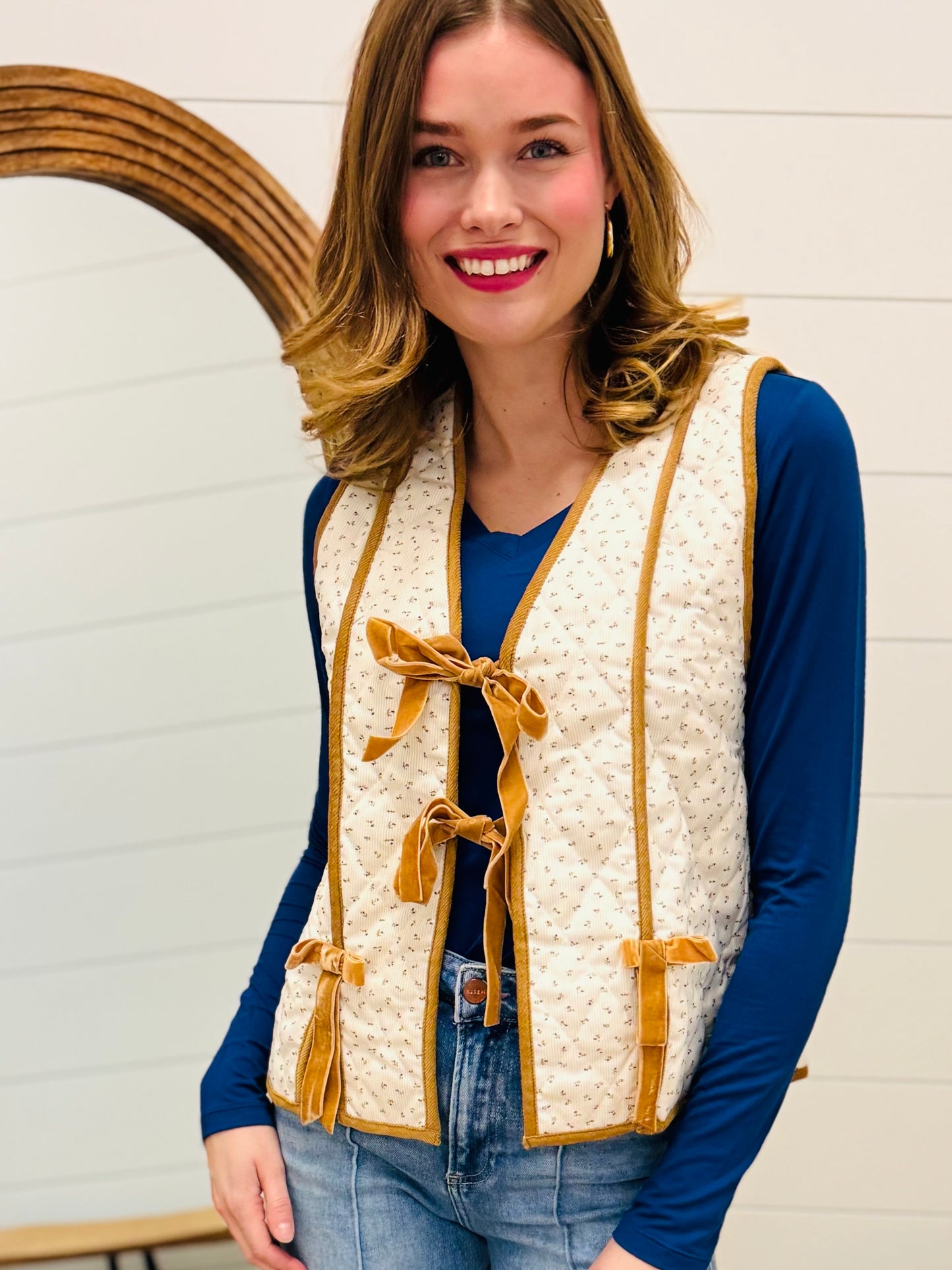 Quilted Floral Tie Front Vest