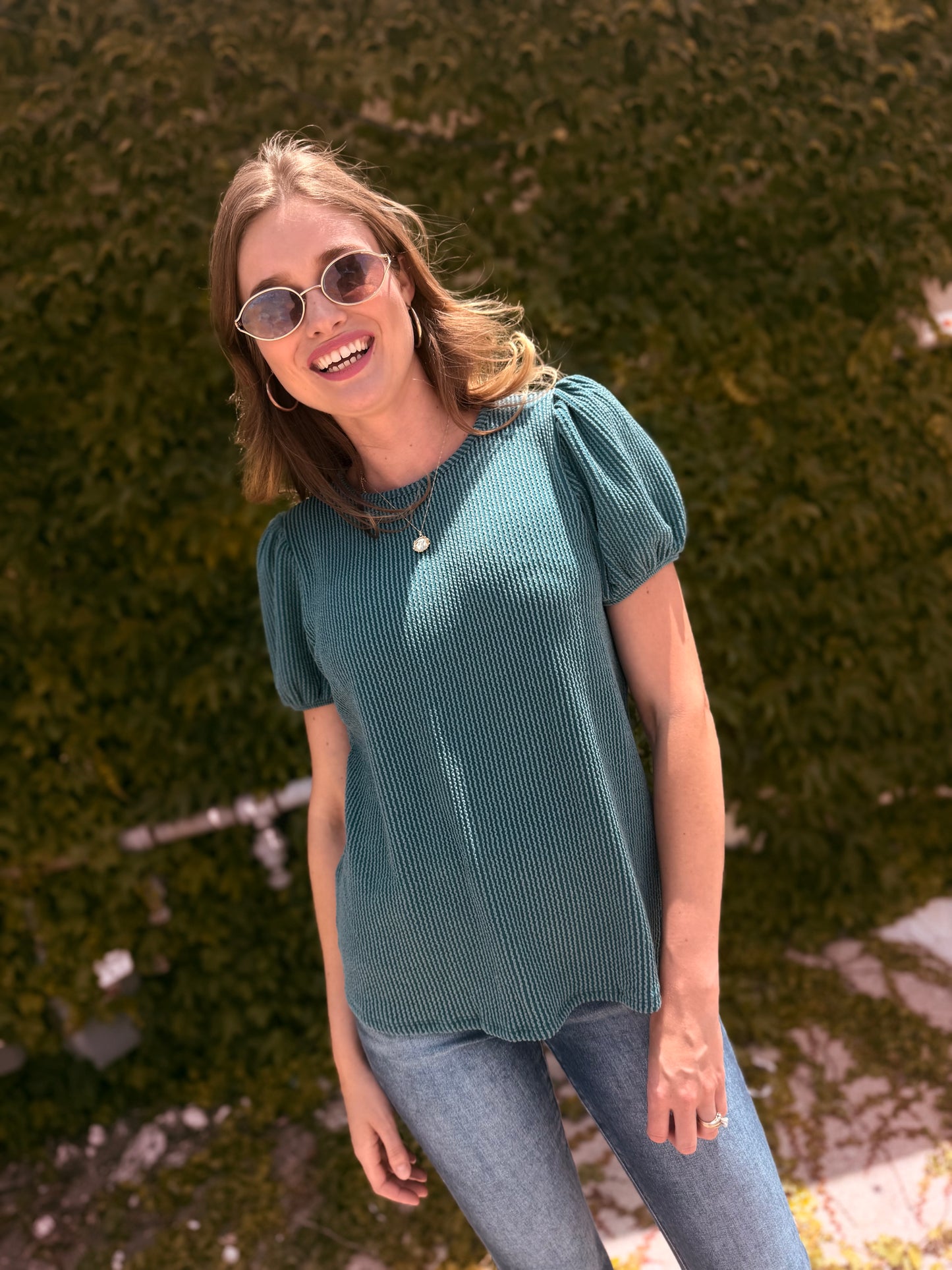 Ribbed Puff Sleeve Top