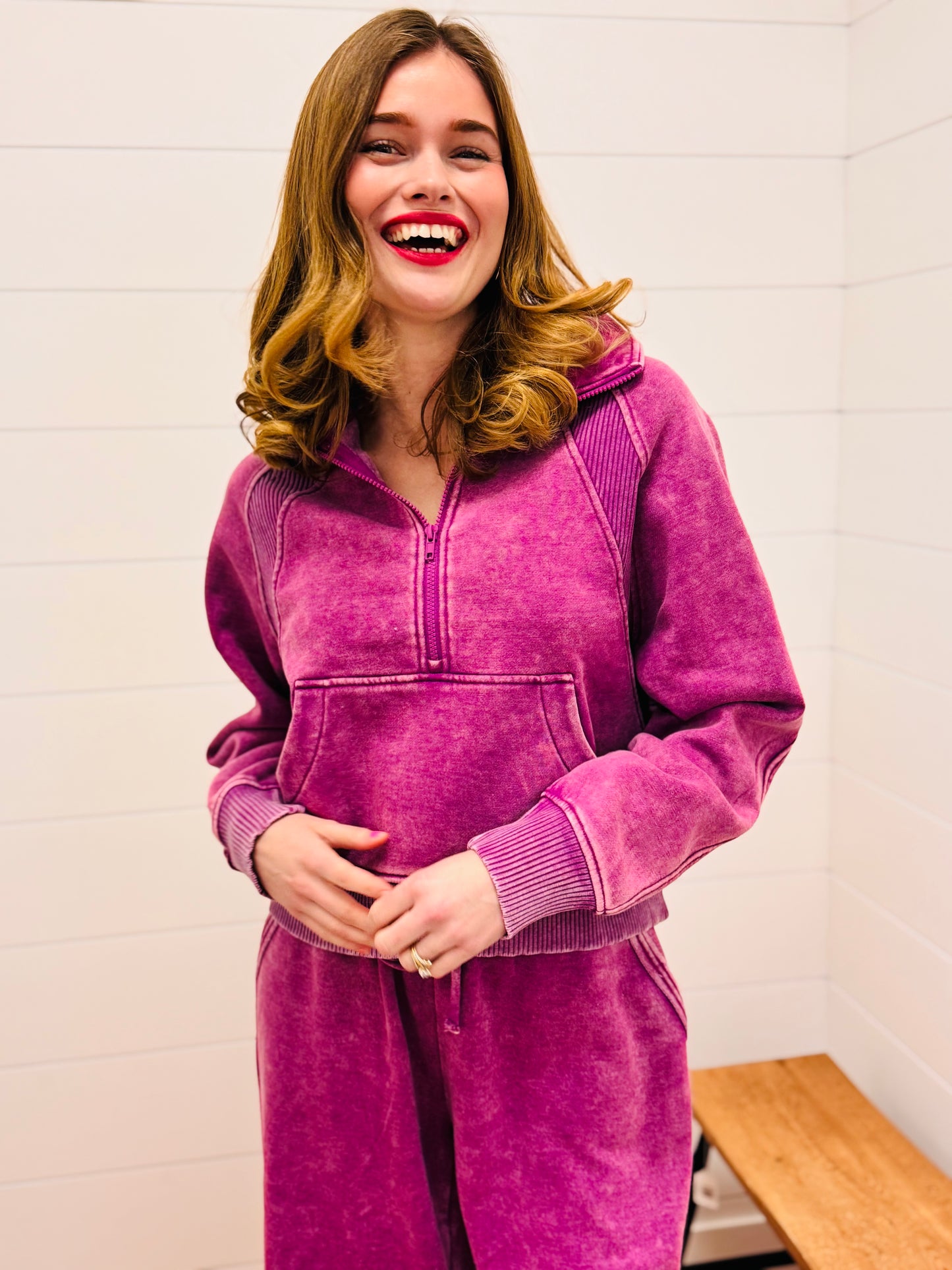 Vintage Washed Half Zip Fleece Pullover