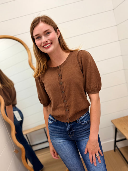 Puff Sleeve Wool Sweater Cardigan