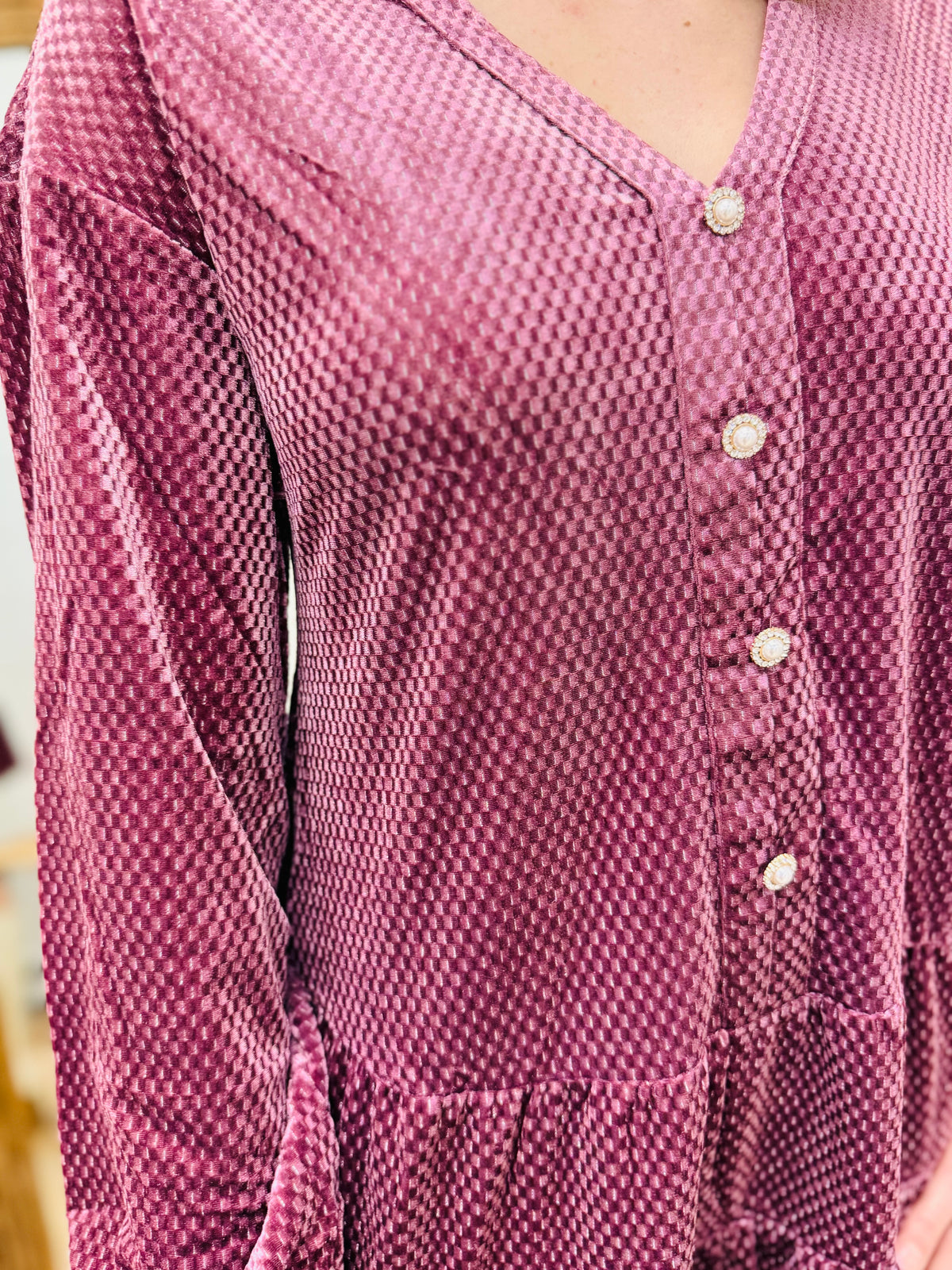 Tiered Textured Velvet Mini Dress