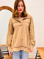 Half Button Down Pullover - Mocha