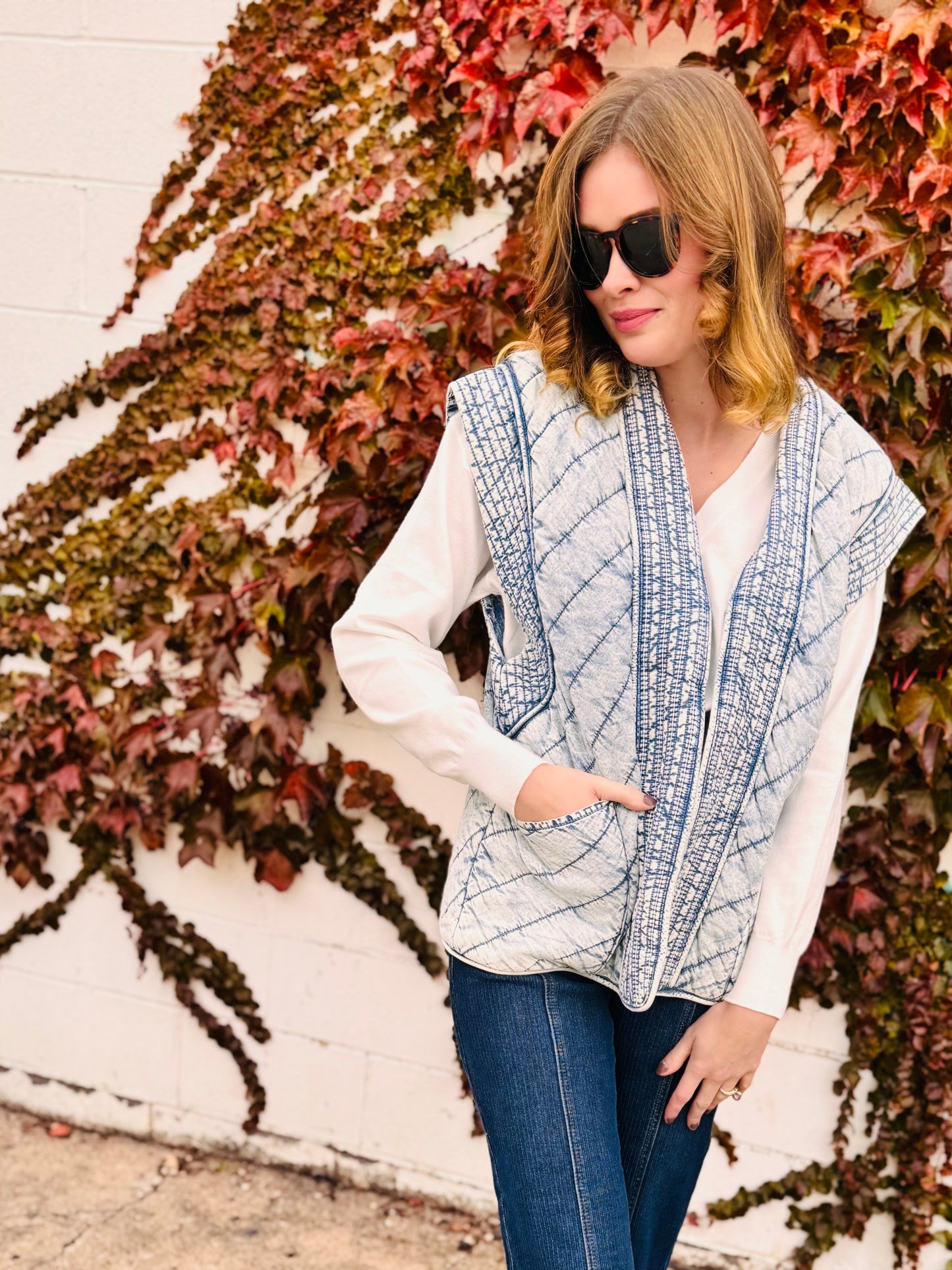 Quilted Washed Denim Vest