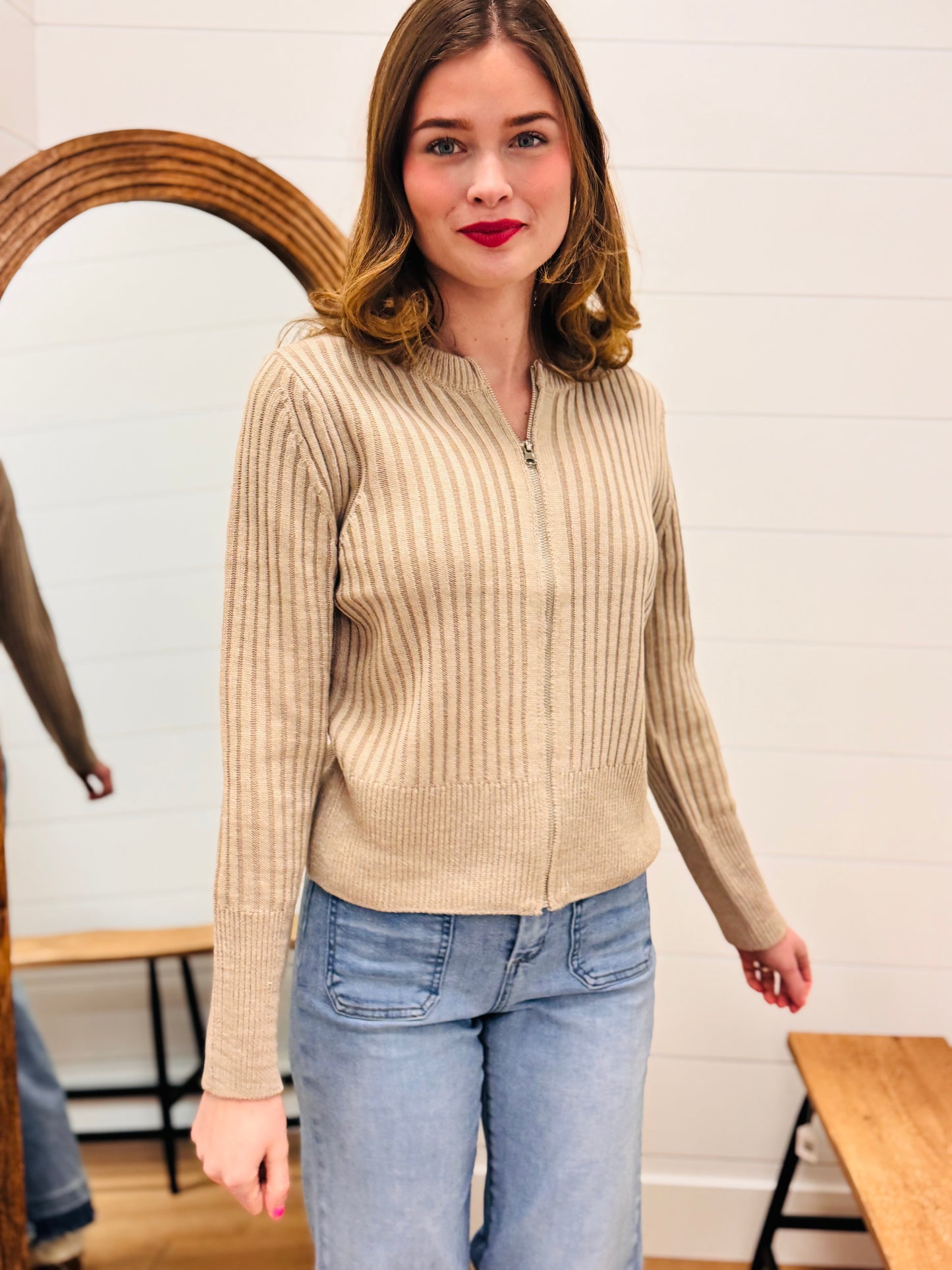 Two Tone Zip Up Sweater