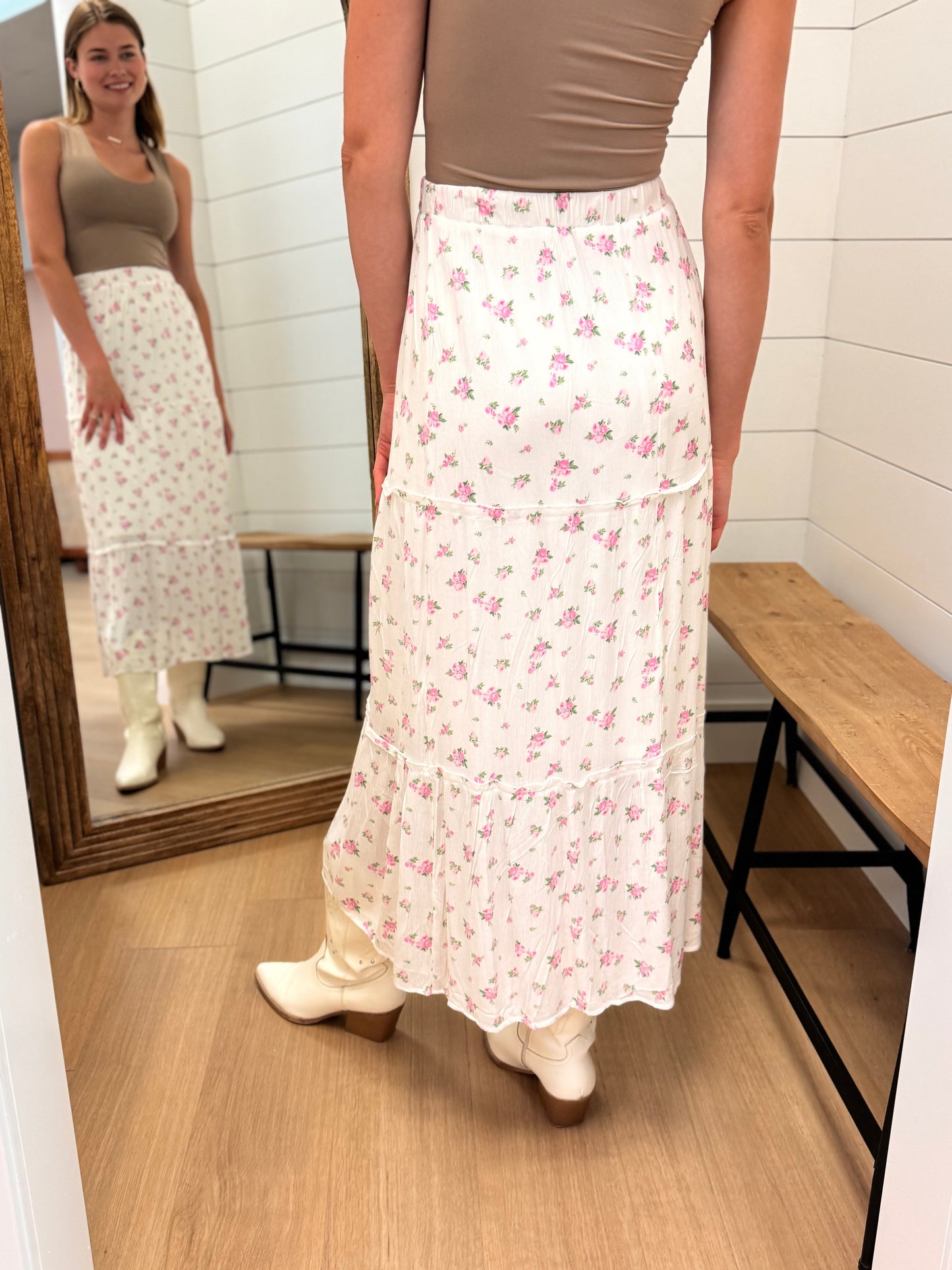 White Skirt with Pink Mini Floral