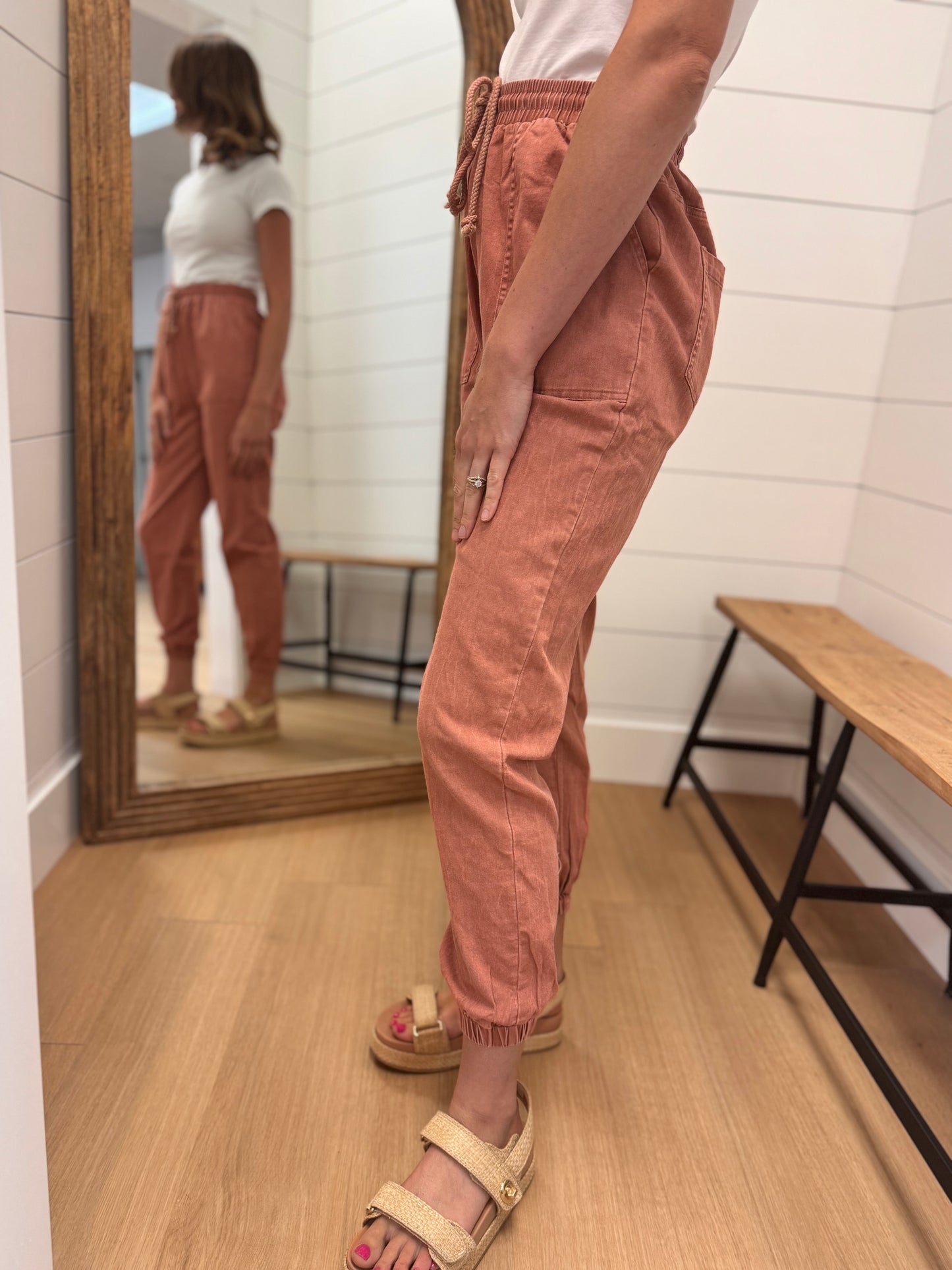 Relaxed Boho Joggers in Brick