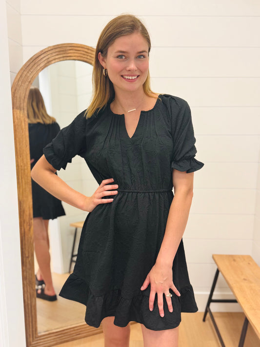 Black Floral Stitch Dress