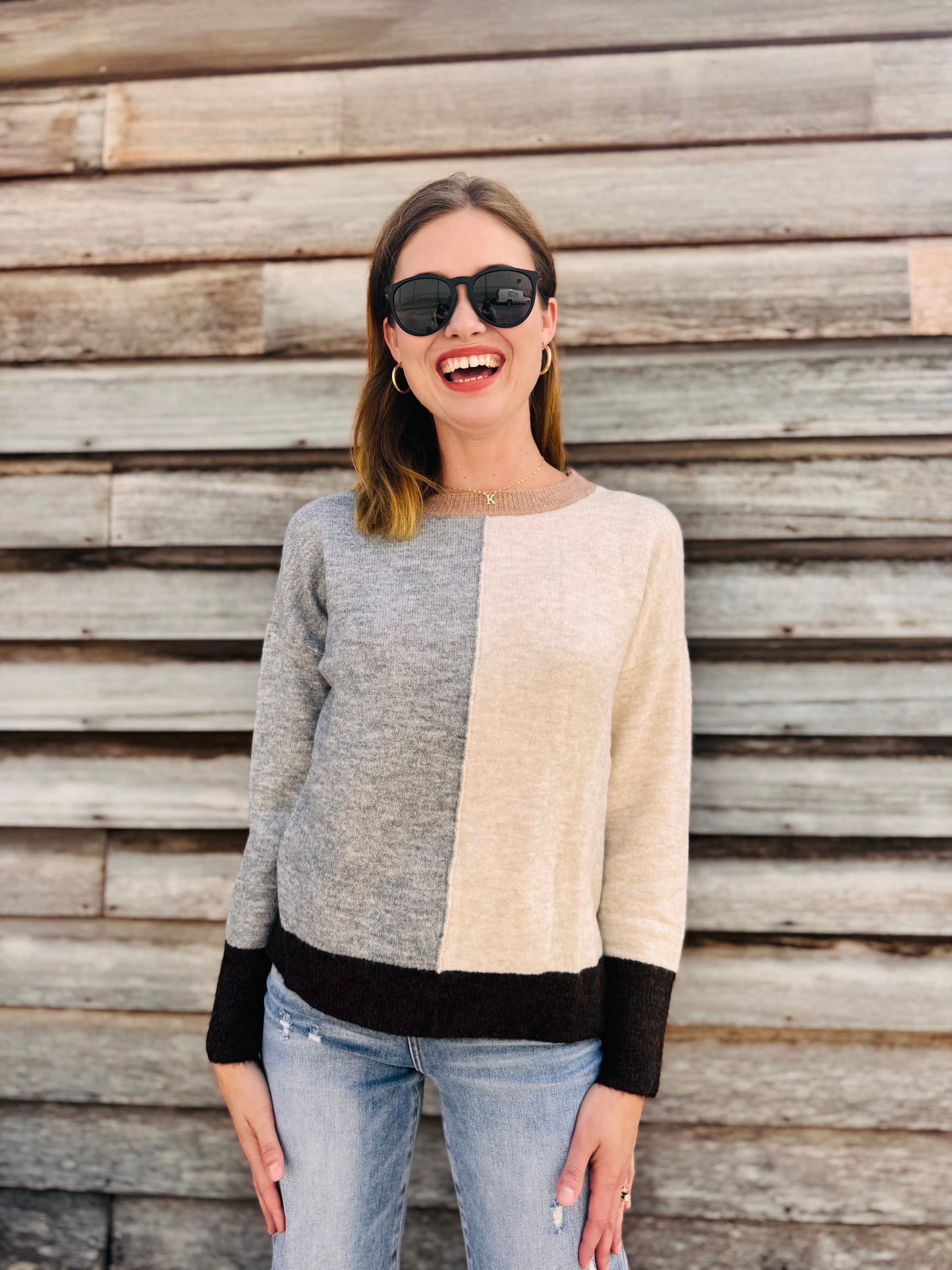 Colorblock Long Sleeve Knit Sweater