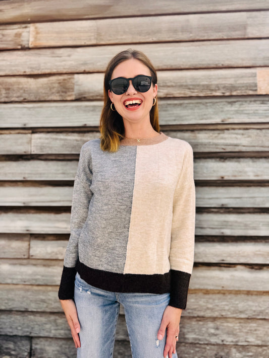 Colorblock Long Sleeve Knit Sweater