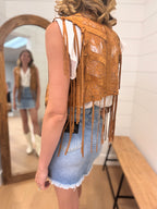 Suede Open Front Vest, SM-3XL (Camel)