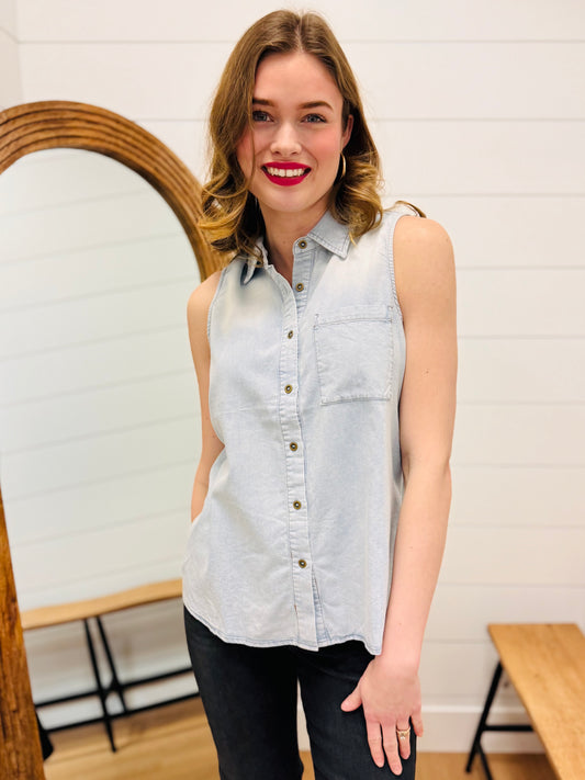 Chambray Button Down Tank Top