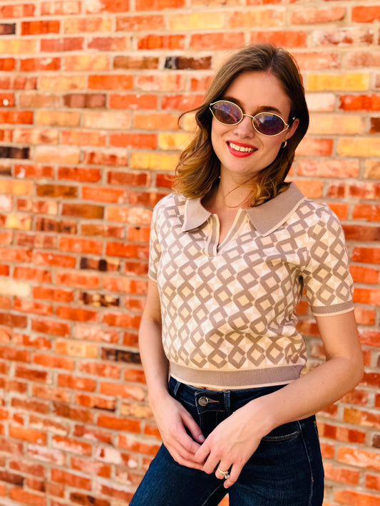 Diamond Pattern Collared Sweater - Dreamers