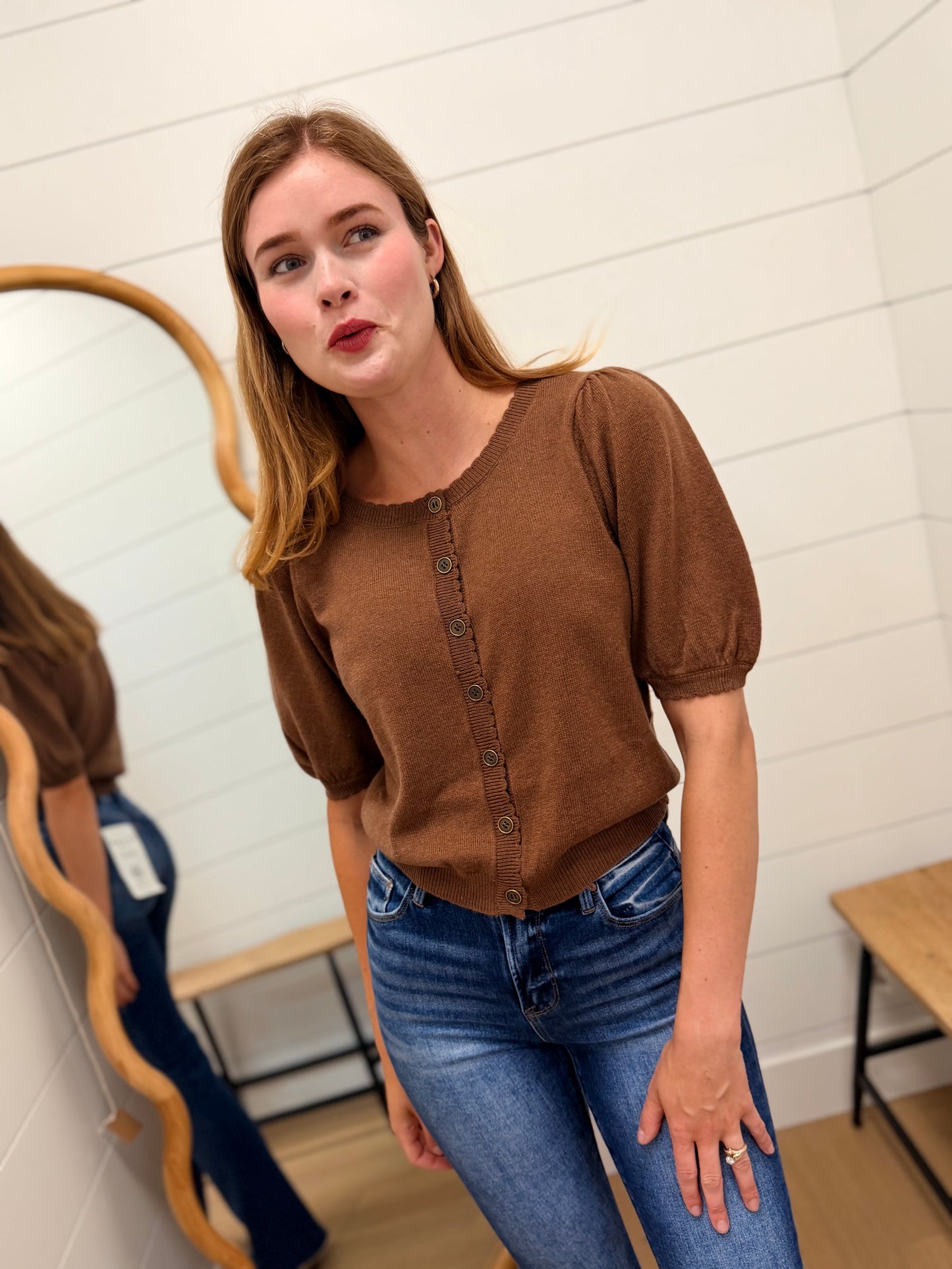 Puff Sleeve Wool Sweater Cardigan