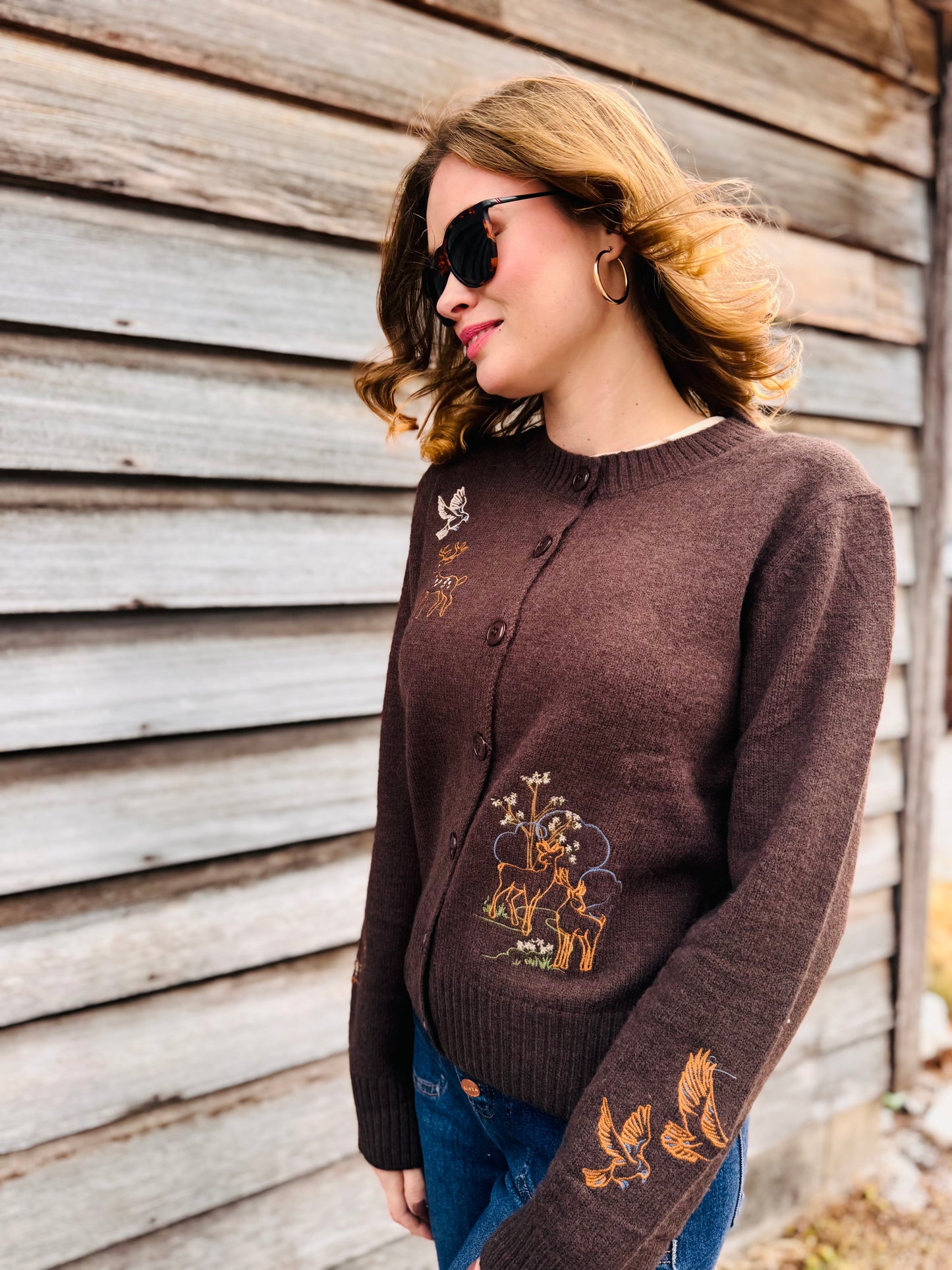 Animal Embroidery Detail Button Down Knit Cardigan