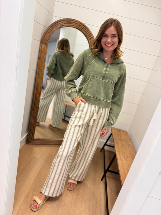 Olive + Cream Linen Pants