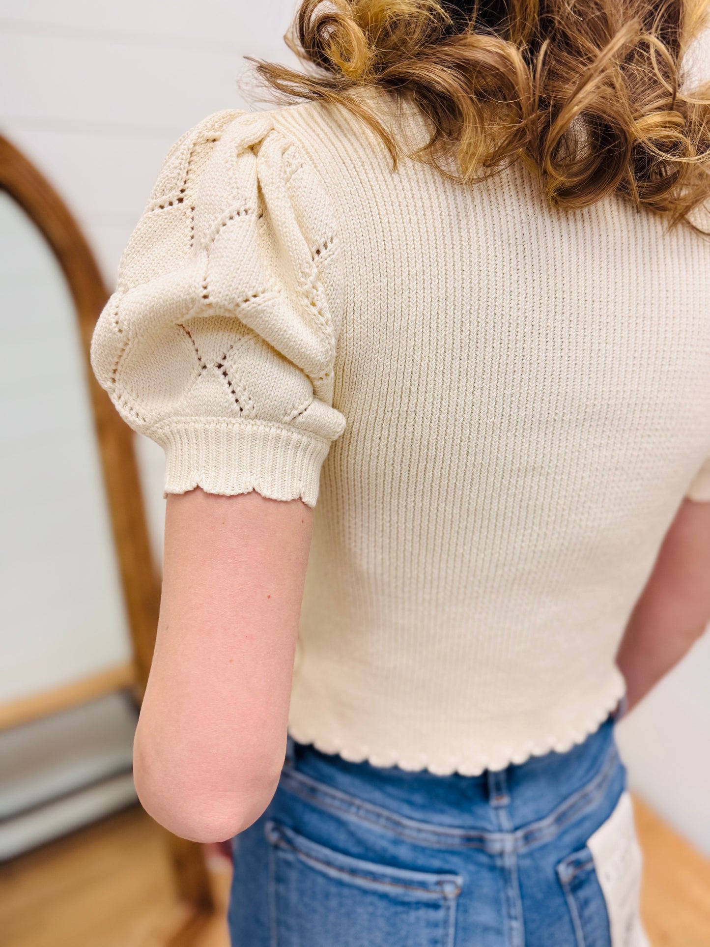 Floral Embroidery Crochet Knit Front Tie Sweater