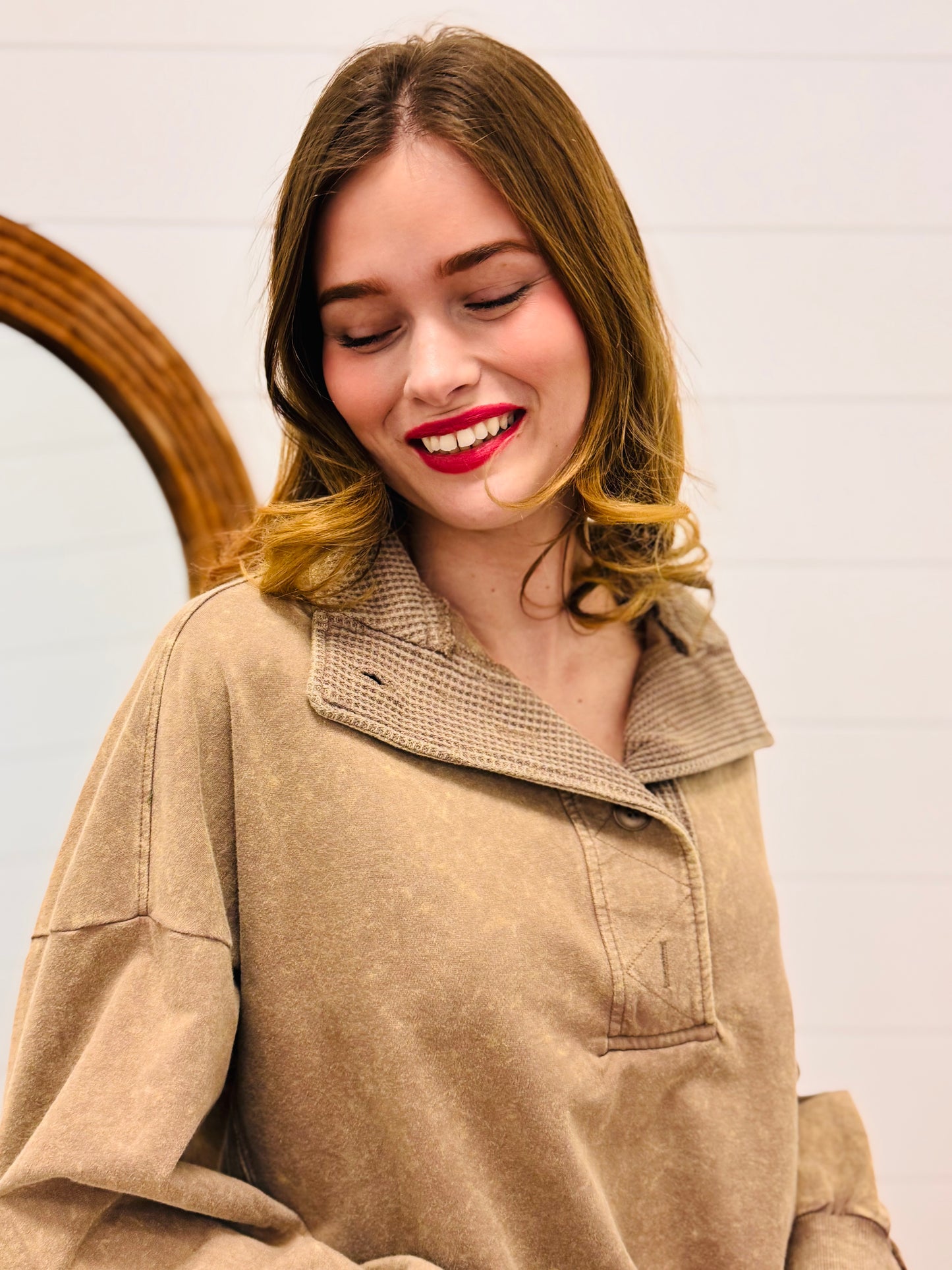 Half Button Down Contrast Pullover