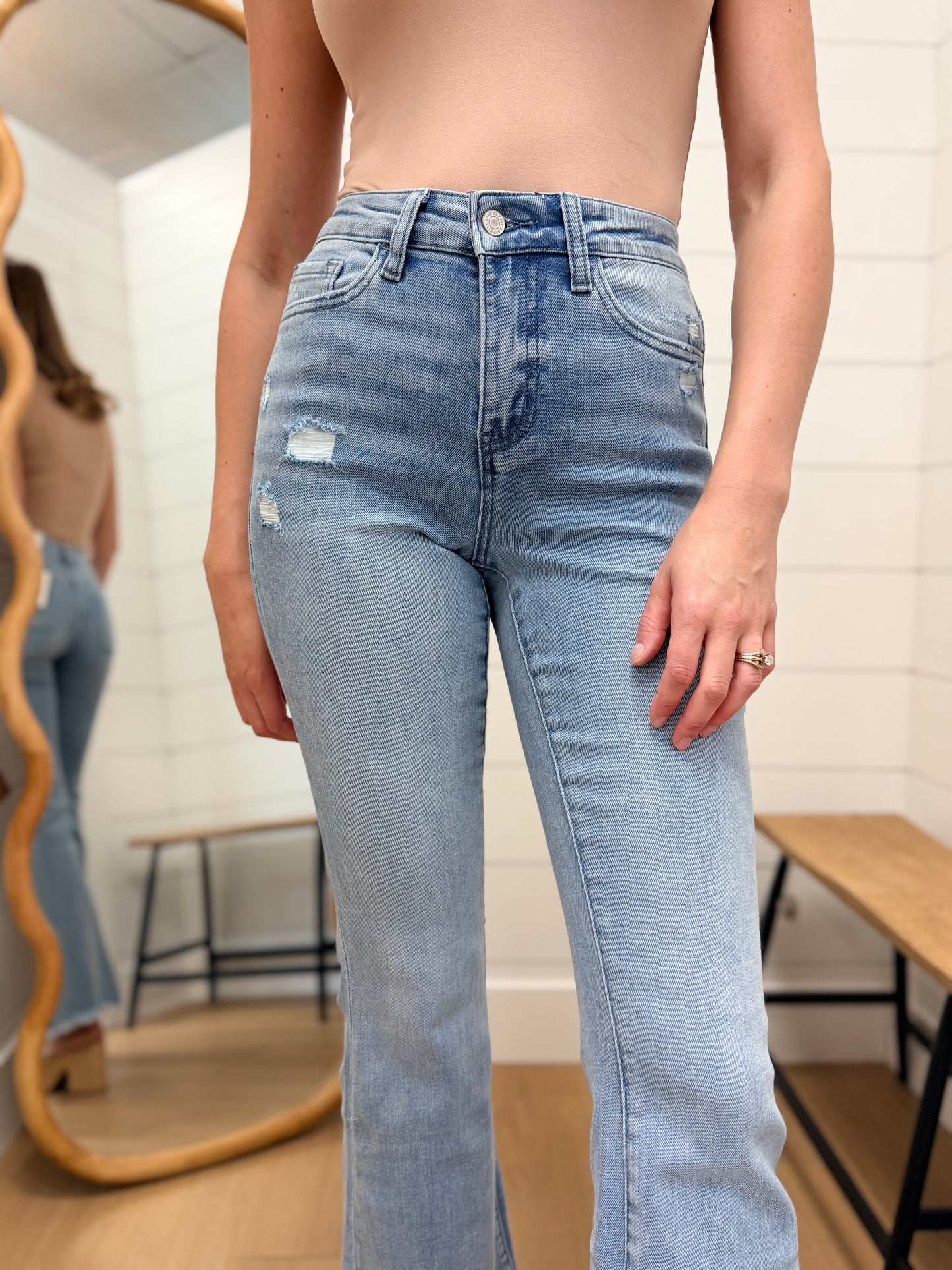 High Rise Light Wash Flare Jeans - Lovervet