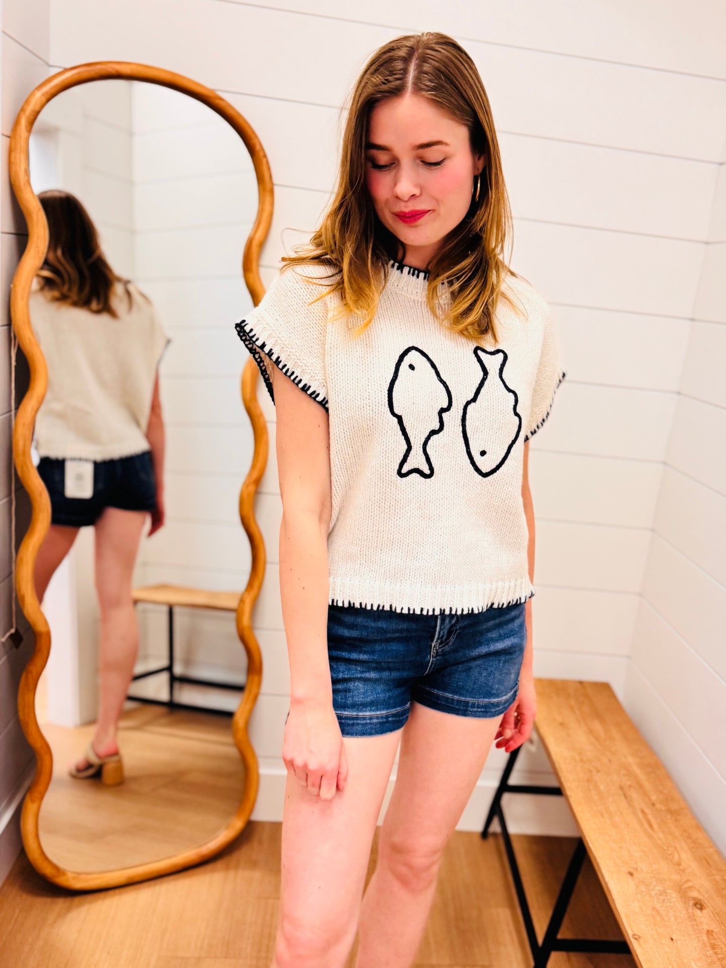 Fish Stitch Short Sleeve Sweater