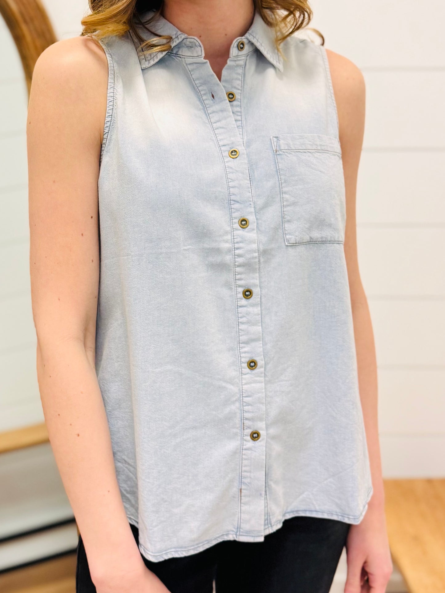 Chambray Button Down Tank Top