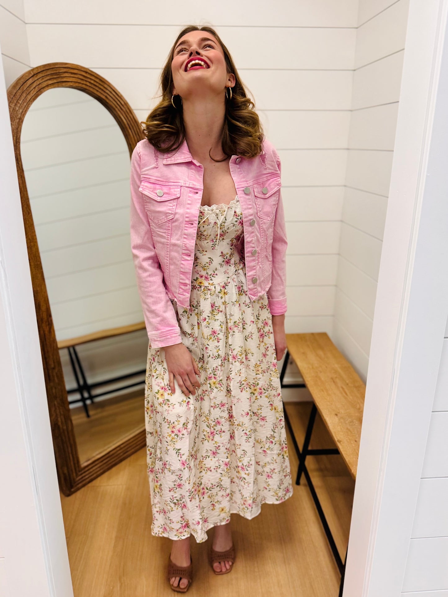 Irregular Fray Hemed Pink Jacket - Risen