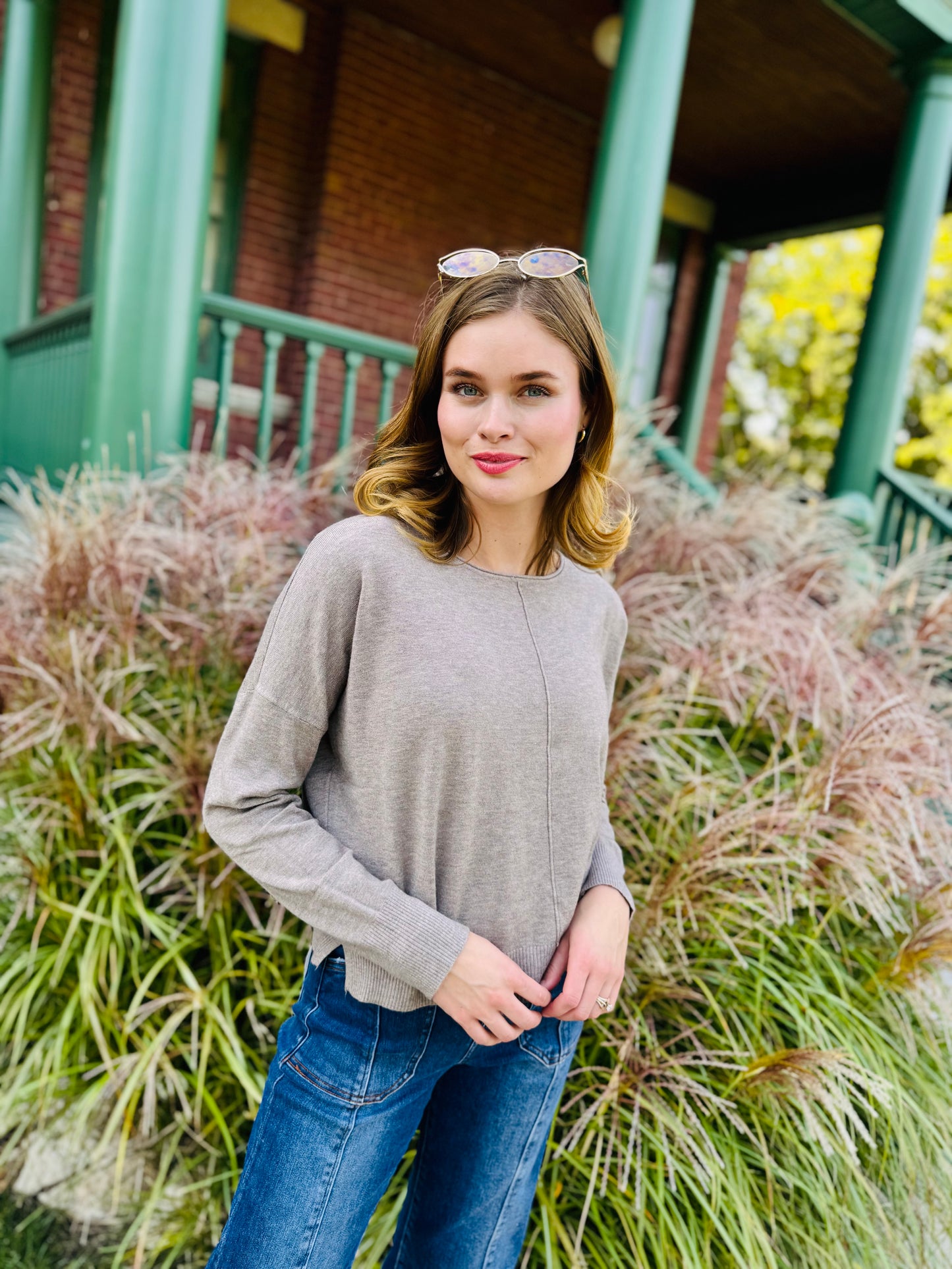 Seam Front Round Neck Pullover - Dreamers