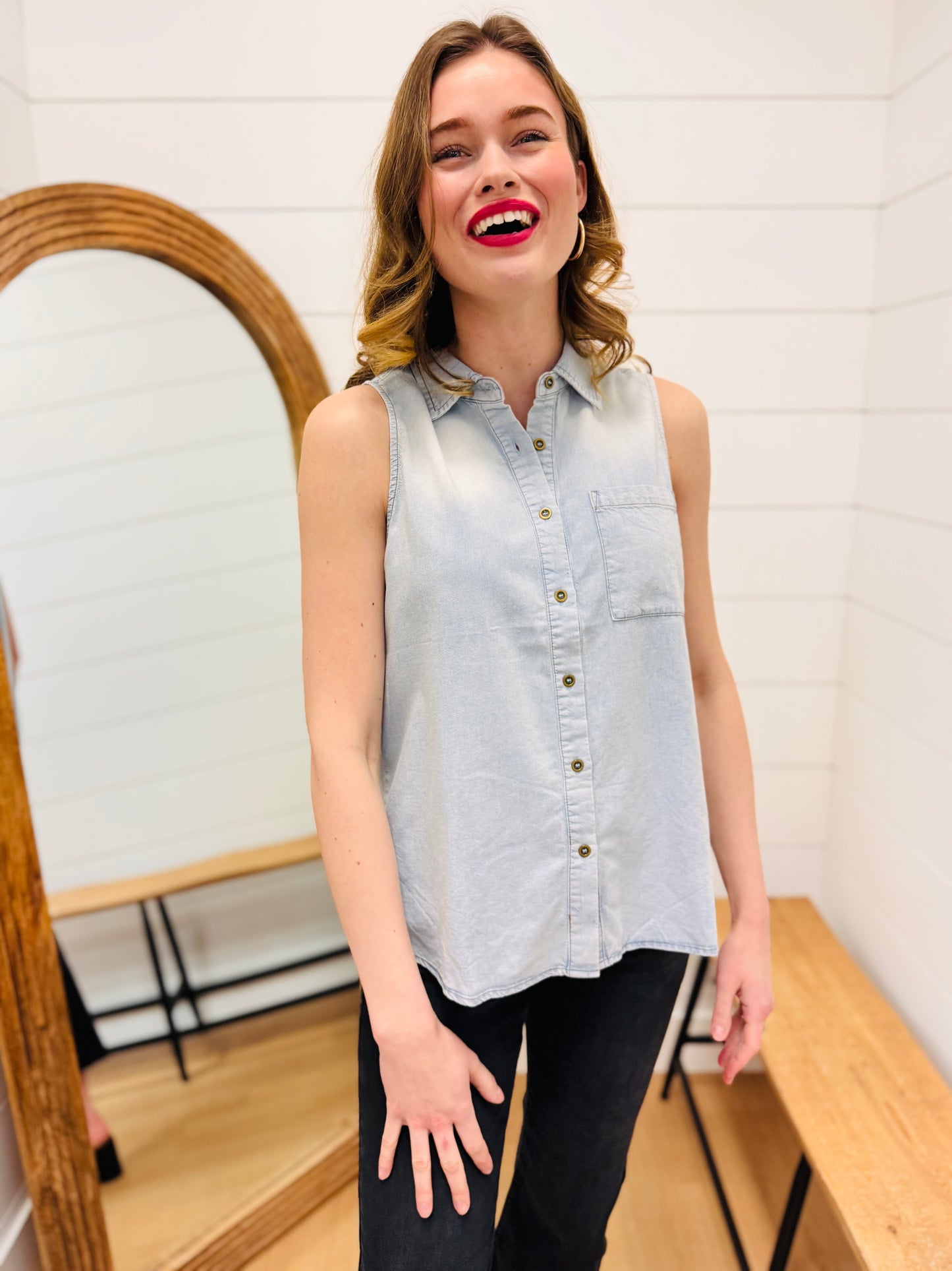 Chambray Button Down Tank Top