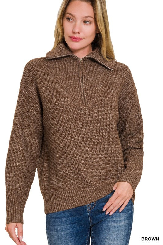 Brown Half Zip Pullover Sweater