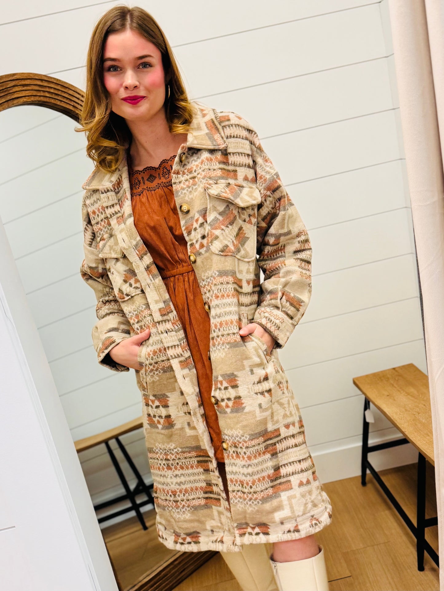 Aztec & Plaid Printed Shacket