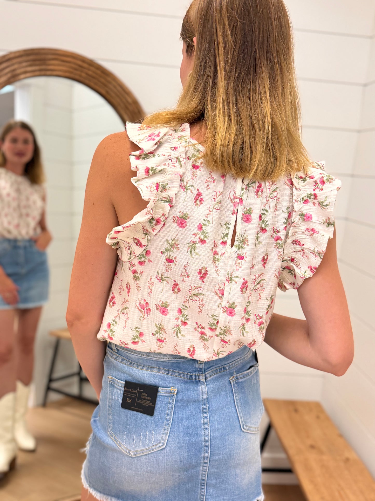 Floral Ruffle Trim Tank Top