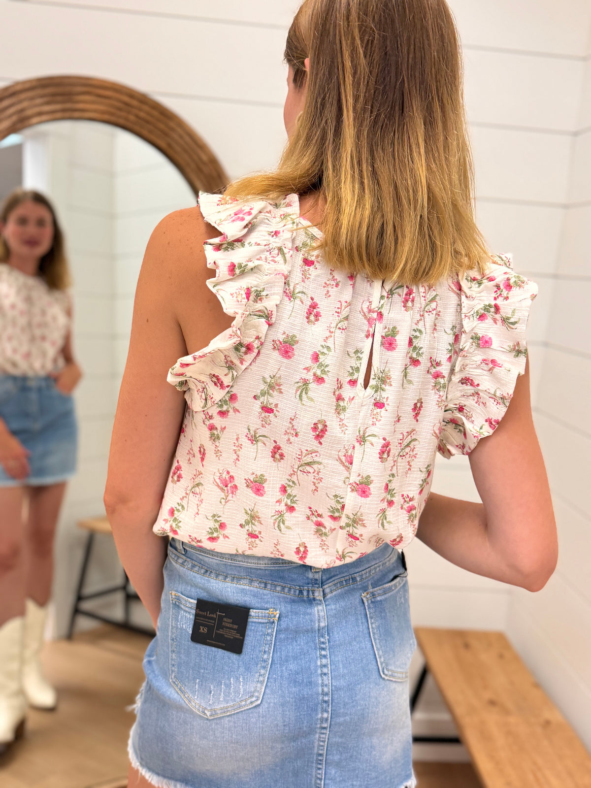 Floral Ruffle Trim Tank Top