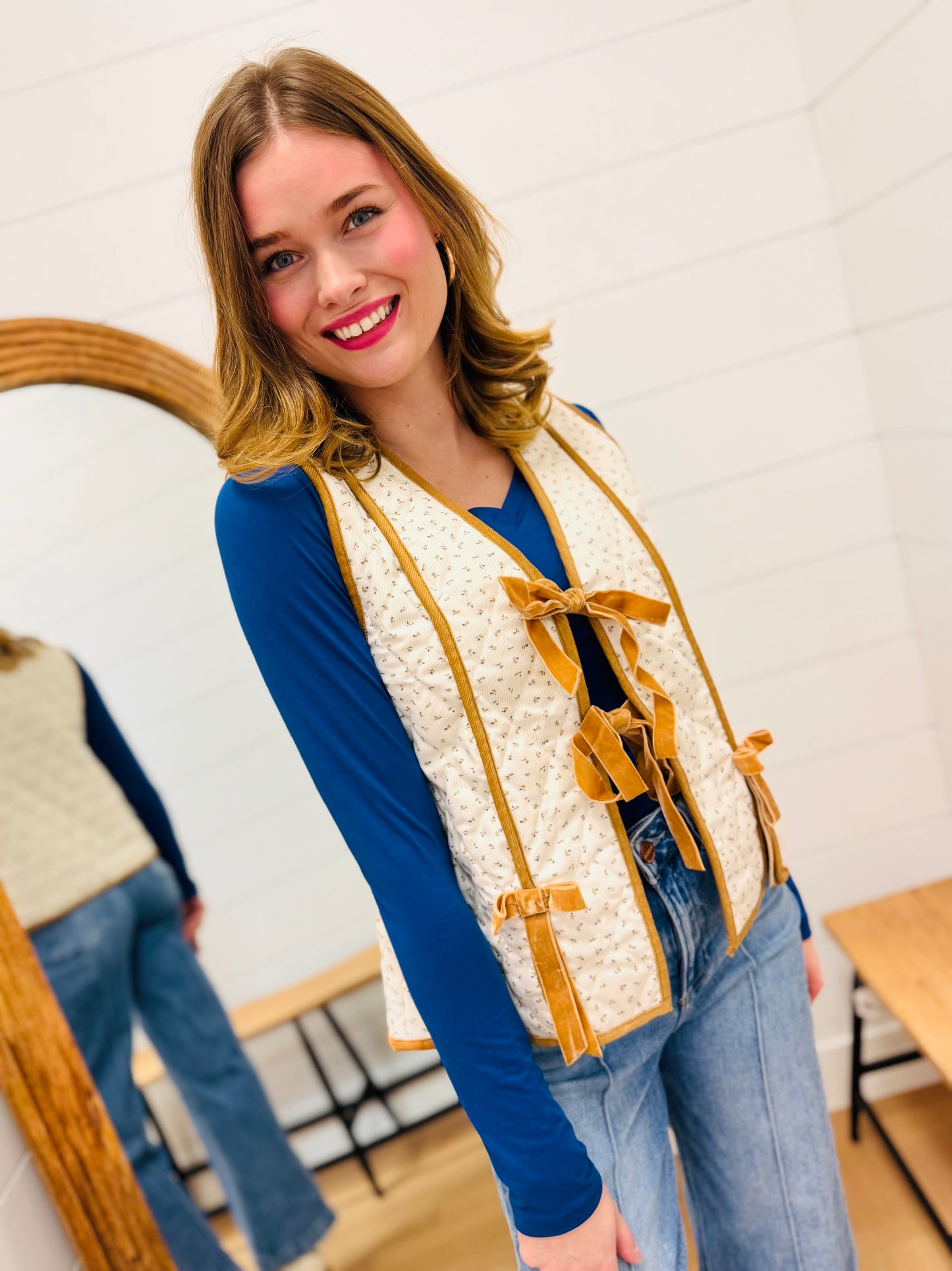 Quilted Floral Tie Front Vest