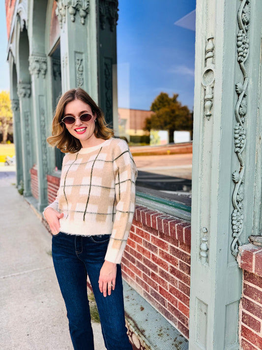 Soft Plaid Grid Sweater - Dreamers