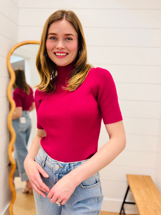 Viscose Ribbed Mock Neck Sweater