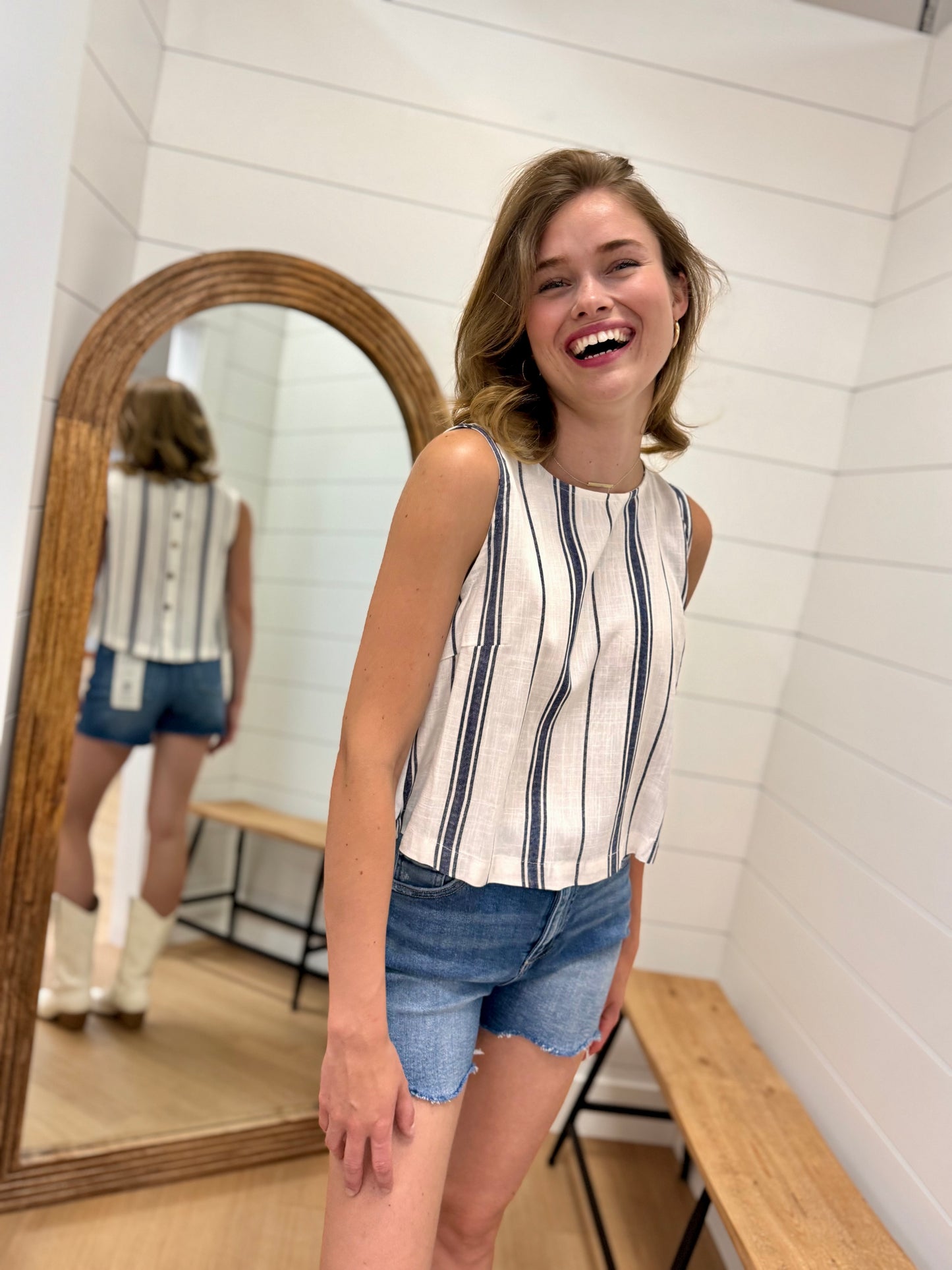 Stripe Top with Buttons on Back